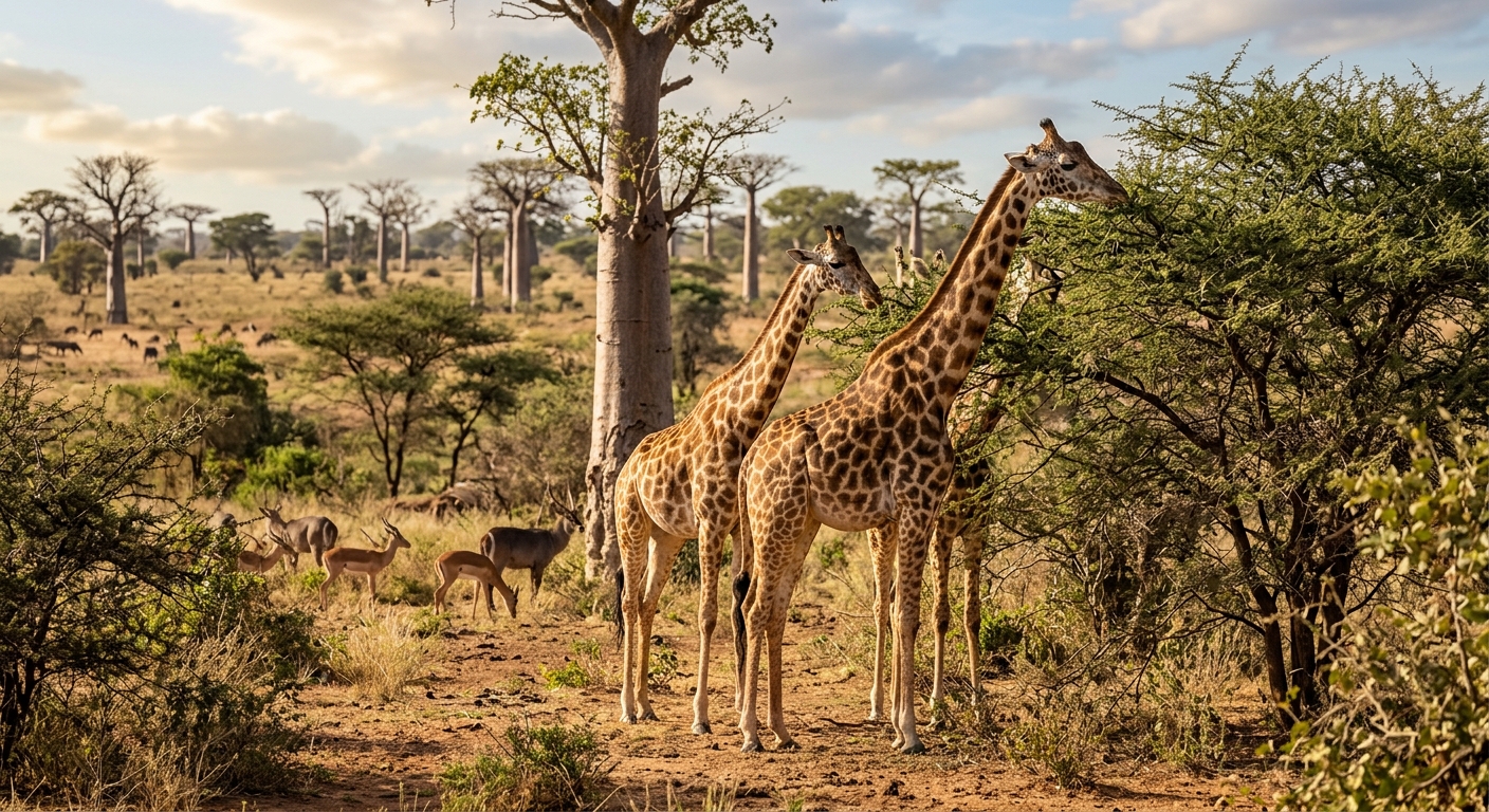 girafes et gazelles dans la réserve de Bandia